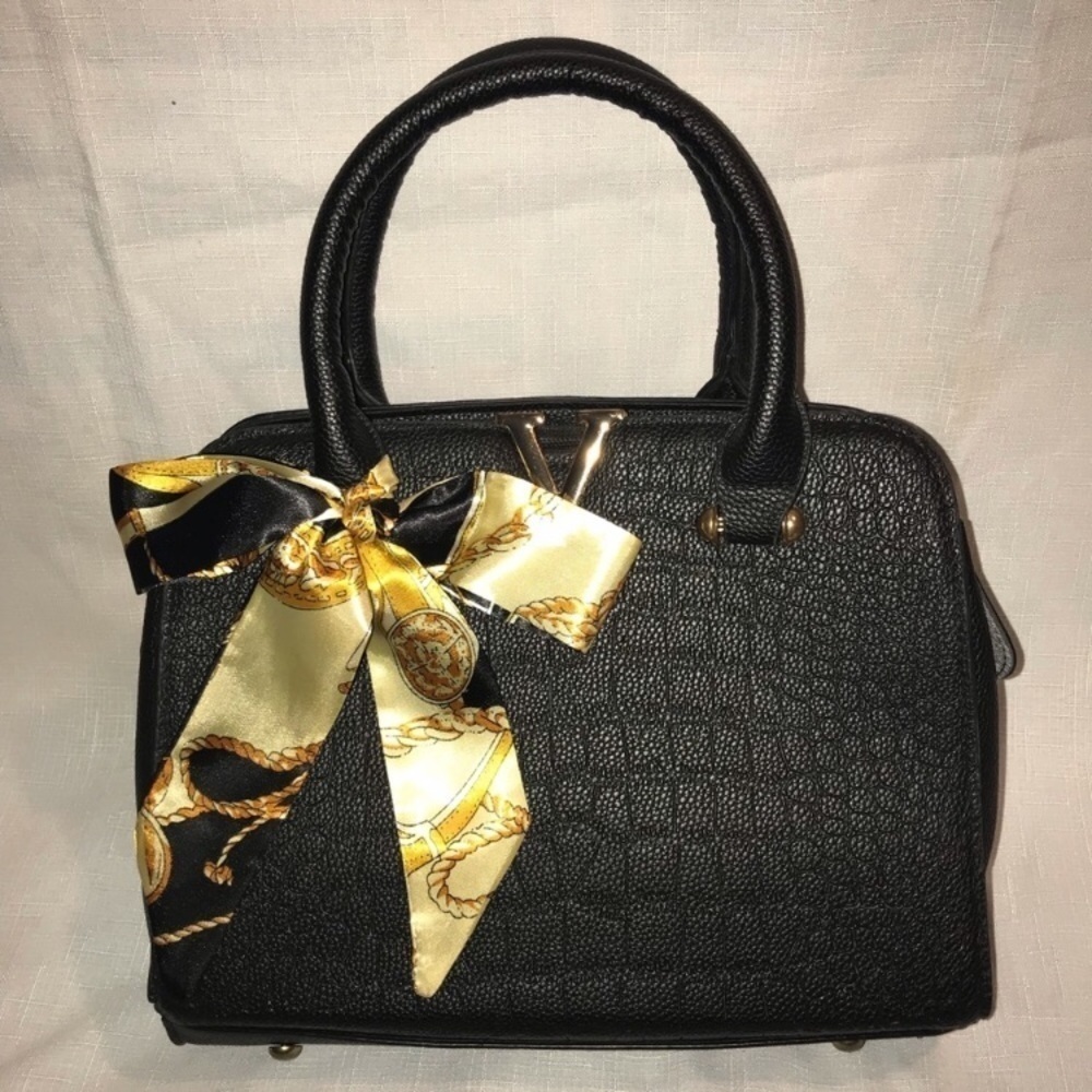 Twilly  Handbag Headband Scarf Black Gold (1)